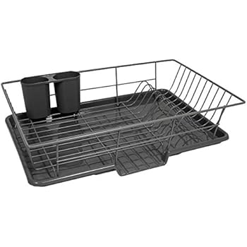 Sweet Home Collection 3 Piece Dish Drainer Rack Set with Drying Board and Utensil Holder, 12