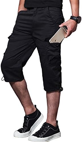 Men's Classic-Fit 7-Pockets Cargo Short Cotton Pants with Adjustable Drawstring Workout Shorts