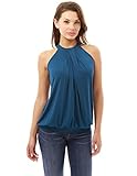 PattyBoutik Women Halter Pleated Twist Blouson Top (Dark Azure Small)