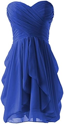 YINHAN Sweatheart Lace up Strapless Short Prom Dresses Chiffon Bridesmaid Dresses-Royal Blue-US 12