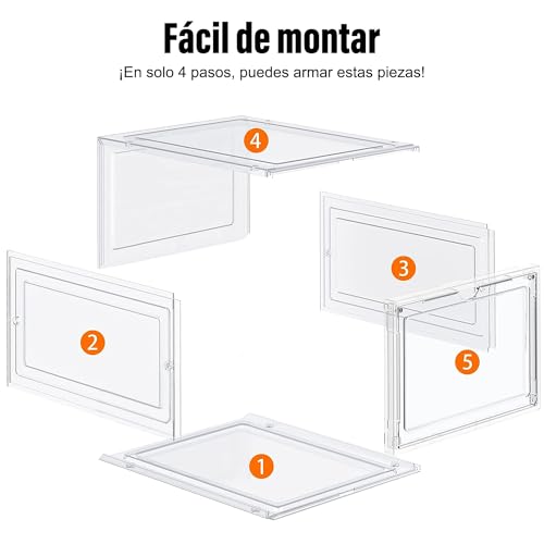 E T EASYTAO | Zapatera Organizador, 10PCS Cajas para Zapatos de Plástico 34.5x27x19cm, Contenedor Plegable para Almacenamiento de Zapatero, Zapatera Giratoria Y Apilable Ahorro de Espacio