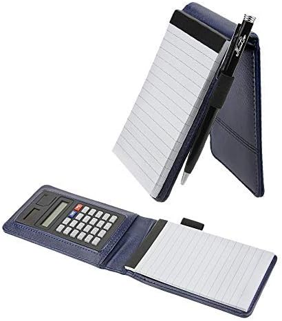 IPENNY Leather Memo Book with Calculator A7 Pocket Notebook Cover Jotter Organizer Lined Memo Pad Holder Business Writing Pad