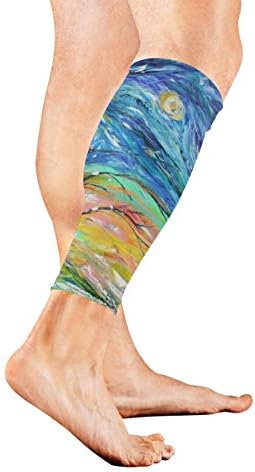 Leg Sleeve Original Oil Painting Starry Night Compression Socks Support Non Slip Calf Sleeves Pads - Improve Circulation for Shin Splint, Calf Pain Recovery, Running, Cycling, Travel, 1 Pair