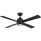 Fanimation Kwad 4 Blade Ceiling Fan 15.05 Inches Tall and 52 Inches Wide with Black Finish and Black Blades