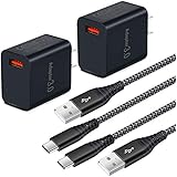 QC 3.0 Wall Charger, USB Type C Cable 6ft, Besgoods 2-Pack 18W QC 3.0 Charger Adapter with USB C Cable Compatible with Samsung Galaxy S10 S9 S8 Note 8 9, LG, HTC and More
