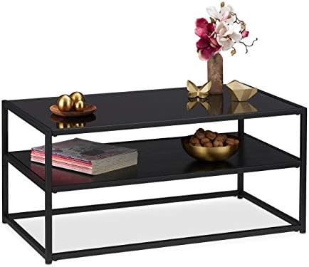Relaxdays Couchtisch Glas 2 Ablagen Metall Glasplatte Sofatisch Fur Wohnzimmer Hxbxt Ca 42 X 90 X 50 Cm Schwarz Metall Mdf Amazon De Kuche Haushalt