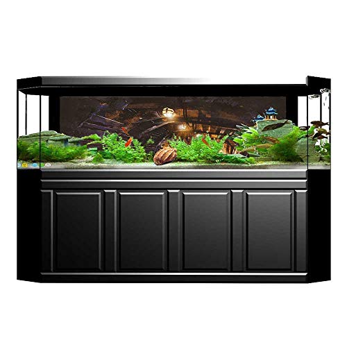 JiahongÂ Pan Aquarium Collage Underground Tunnel of The Mine Shaft Smokey Dark Rocky Abandoned Orange Paper Fish Tank Backdrop Static Cling Wallpaper Sticker L35.4 x H19.6