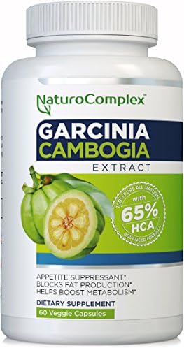 NaturoComplex Garcinia Cambogia Extract 100% Pure All Natural Appetite Suppressant Premium 65% HCA Extra Strength 1600mg Advanced Formula