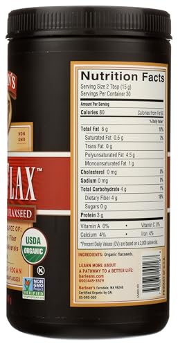 Barlean\'s Forti-Flax Organic Flaxseed, Ground Whole Raw Seeds, Omega-3 Supplement with Lignans and Dietary Fiber, Bulk Ground Flax Seed, 16 oz, 2 Pack