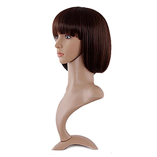 MapofBeauty 12"/30cm Fashion Short Straight Flat Bangs Wigs (Dark Brown)