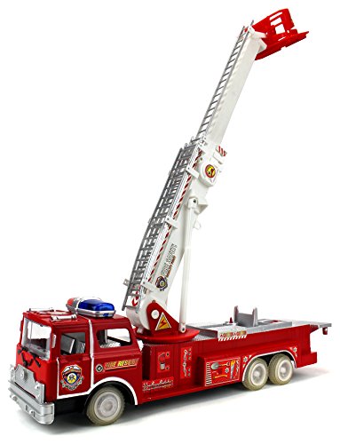Emergency Fire Truck Squad Remote Control RC Truck Ready To Run w/ Working Siren and Wheel Lights, Rotating Extending Crane