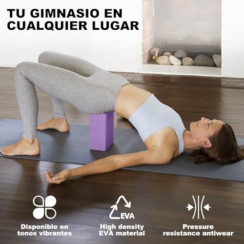 2 Bloques de Yoga Block, Bloques de Espuma EVA con 1 Correa de Yoga, para Bloque de Yoga Suaves, Resistente al Olor y Antideslizante para Yoga, Pilates, Meditación, Apoyar y Profundizar Posturas