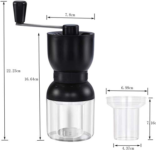 Nurch Manuelle Kaffeemühle mit Keramikgraten, Handkaffeemühle mit Zwei Behältern Verstellbare Grobheit Nachfülldeckel – Bild 5