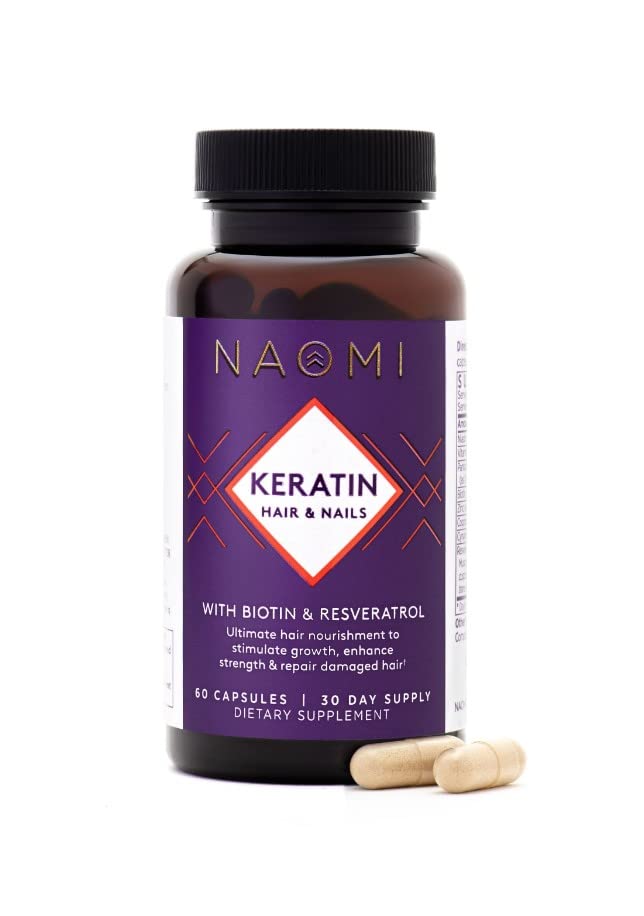 NAOMI Keratin Vegan Hair Growth Supplement for Women, Biotin (Vitamin B) & Zinc, Soluble Keratin