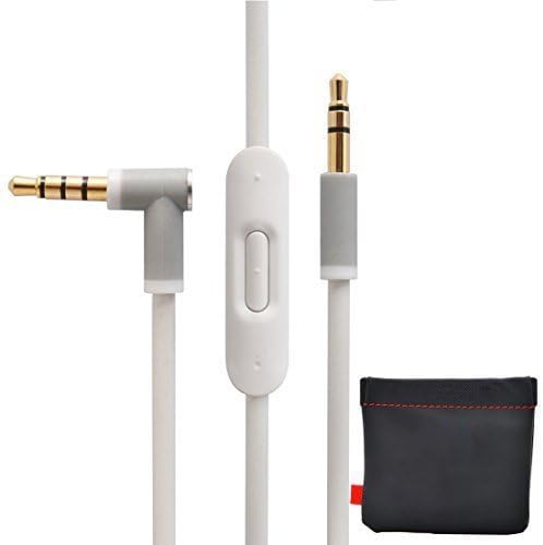 Joliann New Version Original Replacement Audio Cable Cord Wire with In-line Microphone and Control + Original OEM Replacement Leather Pouch for Beats by Dr Dre Headphones Solo/Studio/Pro/Detox/Wir