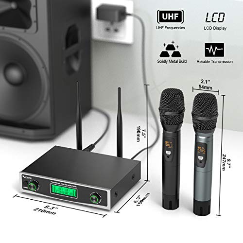 Fifine Wireless Microphone System, Two Handheld Dynamic Cordless Mic