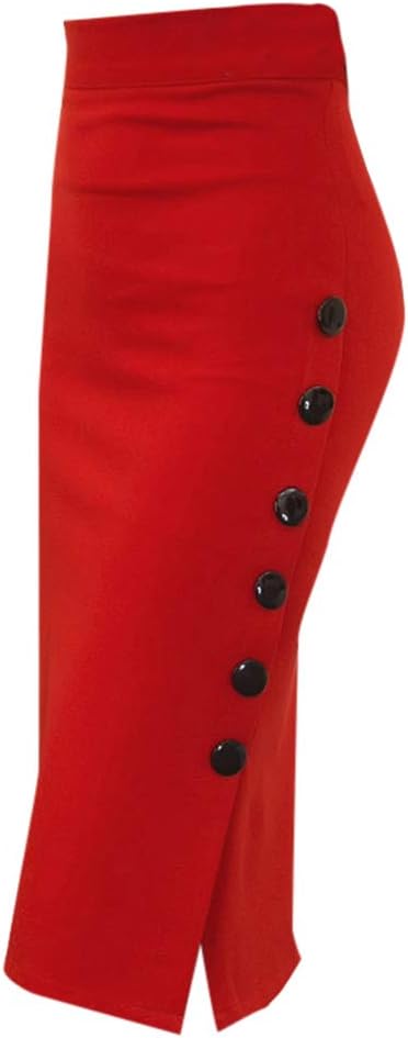 Nevera Women Button High Waist Bodycon Midi Wear to Work Office Pencil Skirt