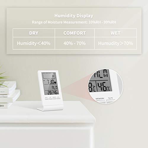 ELEHOT Indoor Digital Room Thermometer Hygrometer Accurate Temperature Gauge Humidity Monitor with Alarm Clock Calendar LCD Display for Home Office Use - Thumbnail 2