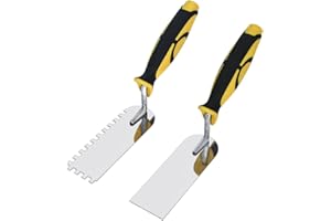 DIXIANG Concrete Tile Tools Set Stainless Steel Flat Plus Square-Notched Margin Trowel (Notch Size: 1/4", Overall Size 6" x 2") Stucco Cement Finishing Drywall Plastering Kit Masonry Construction Hand Tool