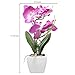 MyGift Purple Silk Lady Slipper Orchids/Decorative Artificial Flower Plant w/White Ceramic Square Pot