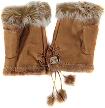Merryshop Cute Faux Rabbit Fur Winter Fingerless Half Gloves for Women Girl