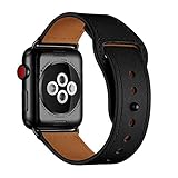 KYISGOS [Patent Pending] Compatible with Apple Watch Band 44mm 42mm, Genuine Leather Replacement Band Strap Compatible with iWatch Series 4 Series 3 Series 2 Series 1 42mm 44mm, Black