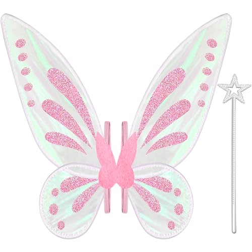 quescu Fairy Wings,Butterfly Wings for Girls Women,Sparkle Angel Wings Halloween Costume Dress Up Party Favor (Pink)