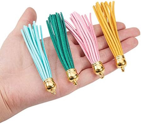 RGANT Leather Tassel Pendants Decorations with Gold/Platinum End Caps for Key Chain Cellphone Straps DIY Jewelry Accessories-32 PCS