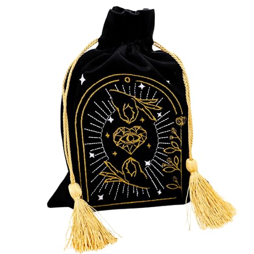 La Muci Velvet Tarot Card Bag - Drawstring Pouch for Tarot Deck Storage - Magic Black Heart Bag- Jewelry Storage & Gift Bag with Gold Tassel Drawstrings, 6.6 x 9 inches