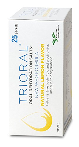 TRIORAL NATURAL LEMON W/ STEVIA ORAL REHYDRATION SALTS (WORLD HEALTH ORGANIZATION NEW FORMULA FOR FOOD POISONING, HANGOVER PREVENTION AND RELIEF, DEHYDRATION FROM DIARRHEA (25 PACKETS/BOX)
