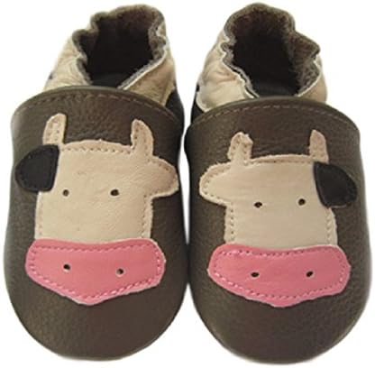 Toddlers Baby Girls Boys Genuine Leather Soft Sole Slippers in Various Patterns and Sizes(18-24m, Cow)