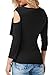 Annflat Women's Casual Cut Out Shoulder 3/4 Sleeve Wrap Shirt Ruched Blouses Medium Black