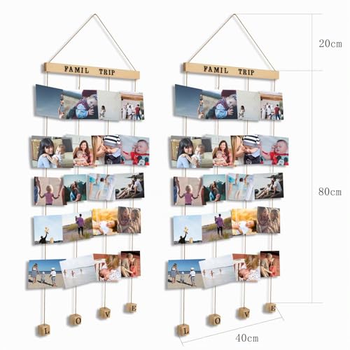 Uping Wall Photo Frame with Photo Holder Clips Home Decoration and Wedding Birthday Gift (Set of 2, with Alphabet and Number Stickers)