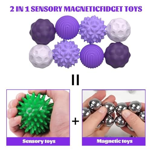KOWVOWZ 8 PCS Sensory Fidget Balls, Magnetic Attraction Stress Balls, Magnetic Fidget Balls with Silicone Shell, Desk Fidget Toys for Office Travel Toys Gift