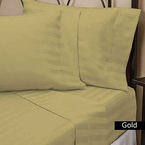 Stripe Pattern New 4 PCs Sheet Set 15" Deep Pocket Gold Color Twin Size 600 Thred Count {100% Egyptian Cotton}