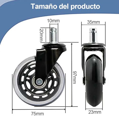 Ruedas Suaves para Silla de Oficina de 3 Pulgadas, Llantas Universales Silenciosas con Rotación 360° para Sillas de Oficina, Ruedas para Muebles Resistentes a Cargas Pesadas, 5 Pieces