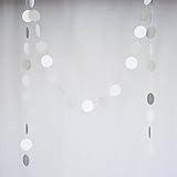 Circle Dots Paper Garland (10 Feet Long) - White & Silver Glitter