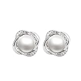 Arlumi Jewelry 18K Gold Plated CZ Rhinstone Twist Synthetic Pearl Stud Eardrop ball Earrings