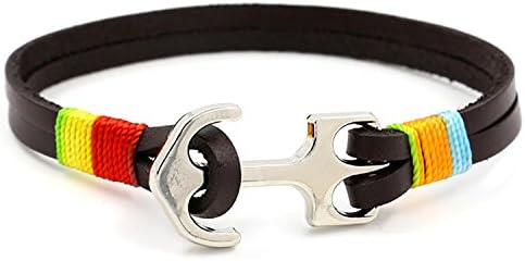 Hypnotique Unisex Sliver-tone Anchor Sailor Nautical Charm with Leather Rope Survival Bracelet Jewelry (Brown)