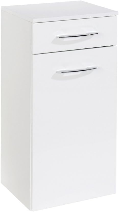 Lifestyle4living Badezimmerschrank In Weiss Hochglanz Schmal Halbhoher Badschrank Mit 1 Tur 1 Schubkasten Und 1 Einlegeboden Amazon De Kuche Haushalt