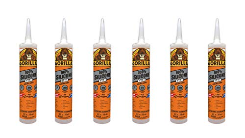 Gorilla Clear 100 Percent Silicone Sealant Caulk, Waterproof and Mold & Mildew Resistant, 10 ounce Cartridge, Clear, (Pack of 6)