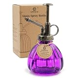 OFFIDIX Glass Watering Spray Bottle, 6.3" Tall Vintage Style Spritzer Bronze Plastic Top Pump One Hand Watering Can Glass Spary Bottle 2018 Year Gift (Dark Purple)