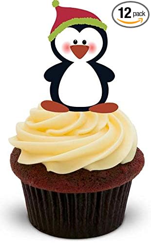 Penguin With Red Winter Hat Standups 12 Edible Standup Premium