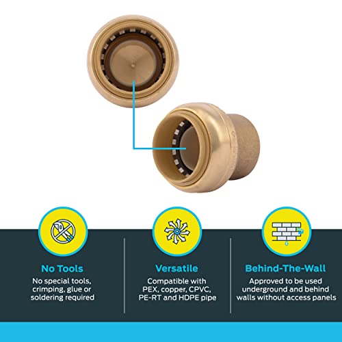 SharkBite 1 Inch Push Cap, Push to Connect Brass Plumbing Fitting, PEX
