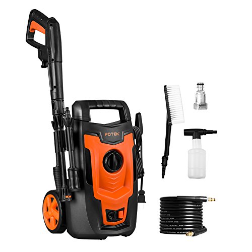 Potek 1400PSI 1.4 GPM 11-AMP Electric Pressure Washer with Accessories Spray Nozzle Gun,Spray Brush and Detergent Nozzle