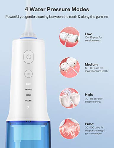 Water Flosser Professional Cordless Dental Oral Irrigator 10.8OZ/320ML - Anjou Portable and Rechargeable IPX7 Waterproof 4 Modes Water Flossing with Cleanable Water Tank for Home and Travel, Blue