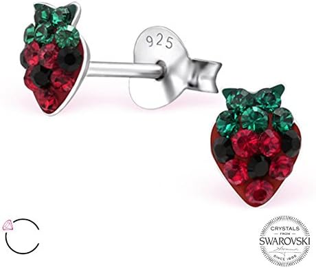 Swarovski LA CRYSTALE .925 Sterling Silver Hypoallergenic Stud Earrings for Girls (Nickel Free) --With La crystale Gift Bag-- (Red Strawberry)
