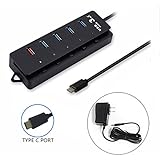 Westful Powered USB Hub USB Type C to 4 USB3.0 Data Transfer Ports and 1 Quick Charge Port, Best 3.0 Hub Universal Thunderbolt 3 Hub for Imac, Macbook Air, Laptop. [Upgraded]