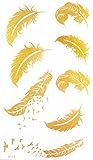Latest hot selling and fashionable tattoo sticker product dimension 6.69x3.74 feather with flying birds Golden gold realistic temporary tattoo stickers by InterRookie