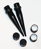 3 Pairs of Black Tapers 316l Steel Tunnels and Black Plugs Ear Stretching Kit Gauges Gauging Plugs